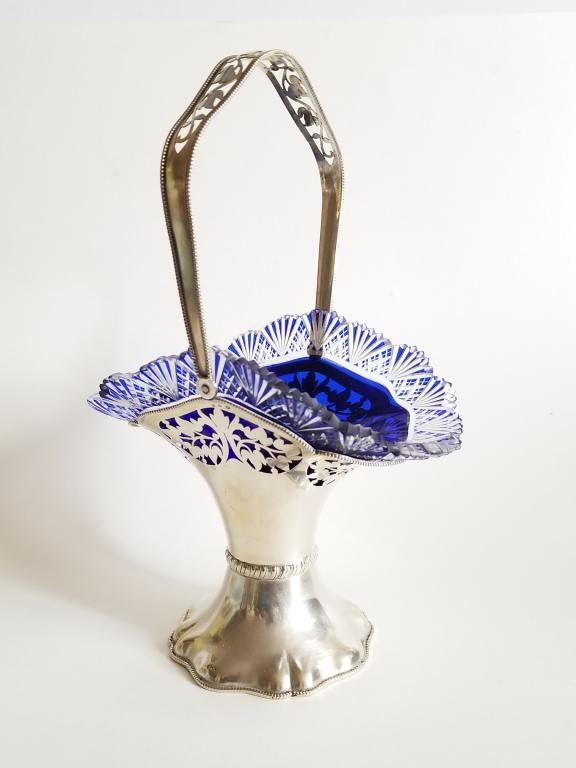 Antique Silver Basket Bohemian Glass (1 of 7)