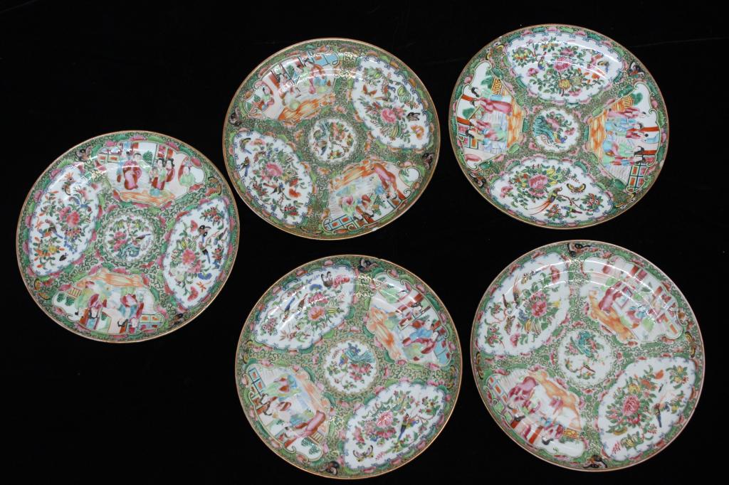 Five Chinese Rose Medallion Plates (1 of 8)