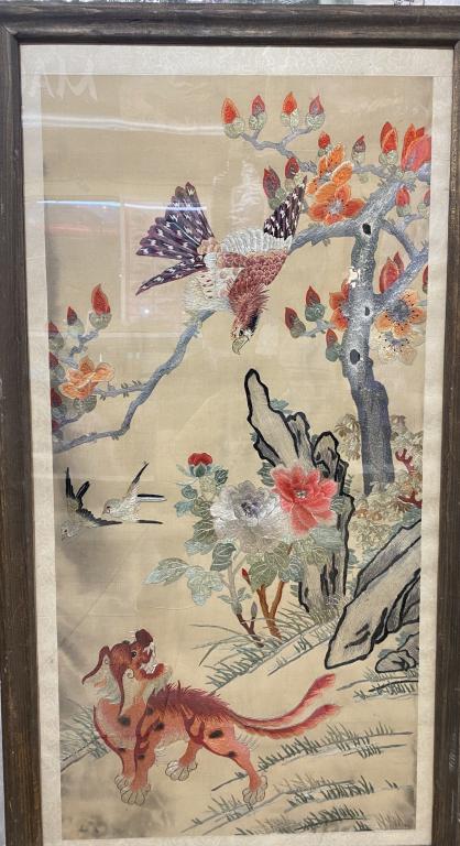 Chinese Silk Embroidery Panel: Chinese Silk Embroidery Panel Please note the absence of a condition report does not imply that there are no condition issues with this lot. Please contact us for a detailed condition report.