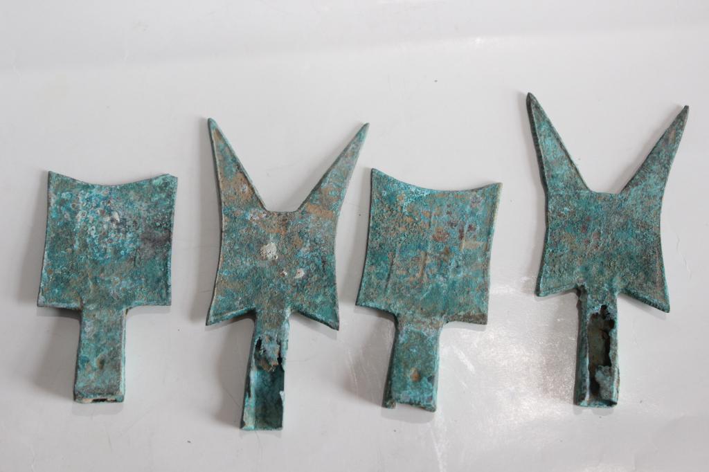 Four Chinese Metal Tool Head w Patina (1 of 4)