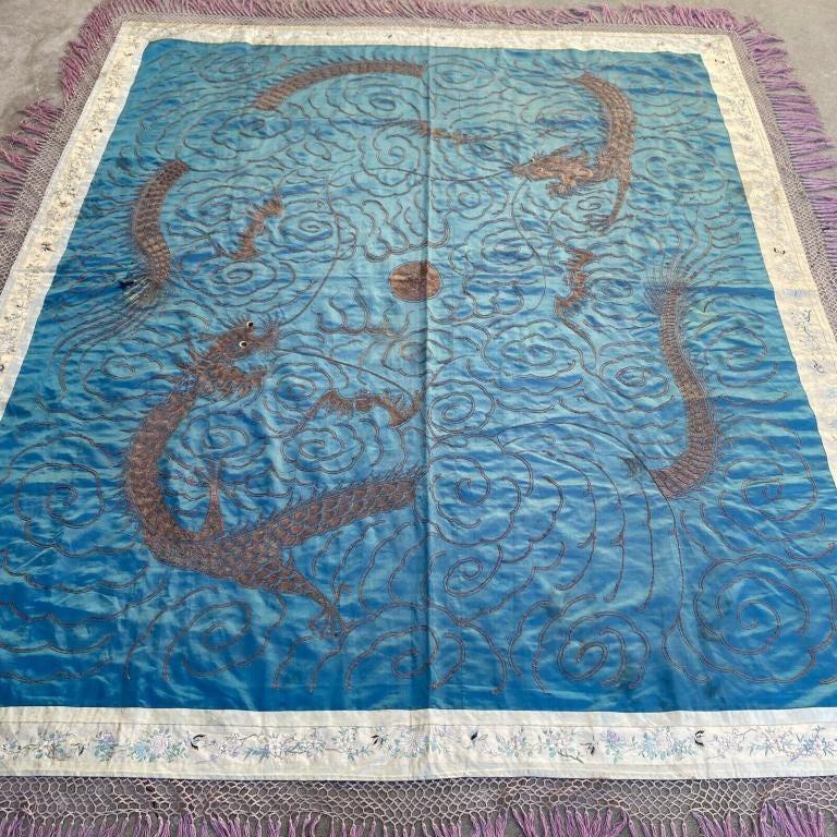 large Antique Chinese Blue Silk (1 of 12)