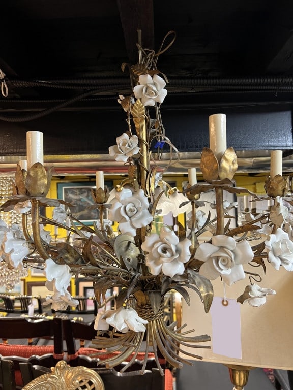 Bronze and Porcelain Floral Chandelier (1 of 4)