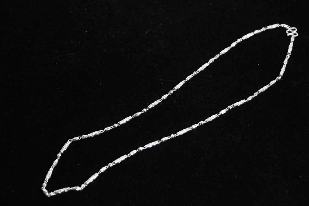 Platinum White Gold Necklace: Platinum White Gold Necklace Dimension: 11.7g Weight Provenance: From a New York City Private Collector. Please note the absence of a condition report does not imply that there are no condition issues