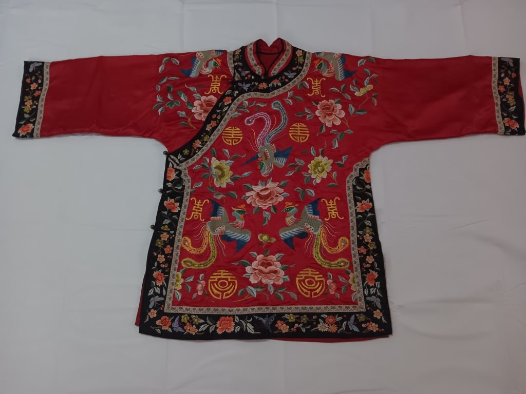 Vintage Chinese Red Silk Asymmetrical Jacket Robe (1 of 10)