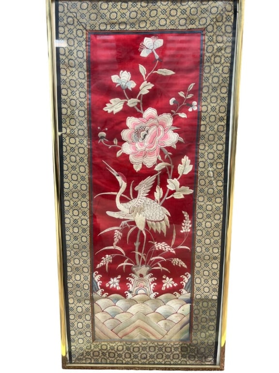 Chinese Silk Embroidery: 28cm by 65cm Provenance: From a New York City Private Collector. Please note the absence of a condition report does not imply that there are no condition issues with this lot. Please contact us for a