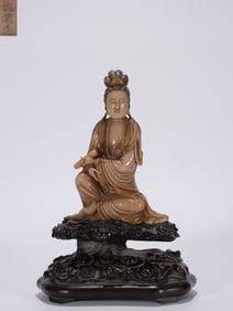 Chinese Furong Soapstone Carved Guanyin Statue