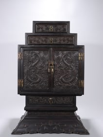 Chinese Zitan Wood Carved Tea Cabinet