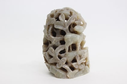 Chinese Jade Carved Tree and Beast