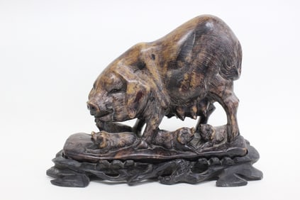 Chinese Soapstone Carved Pig Family