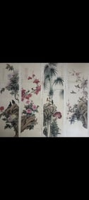 Chinese Ink Color Flowers and BirdsPainting,Signed