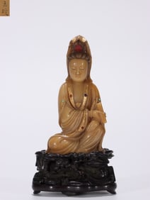 Chinese Soapstone Carved Guanyin Figurine
