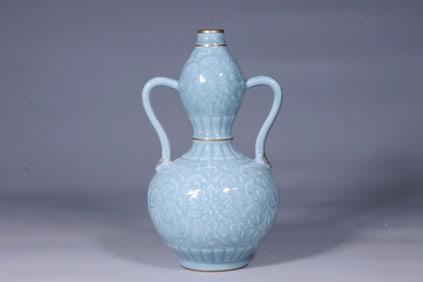 Chinese Blue Glazed Gourd Porcelain Vase ,Mark