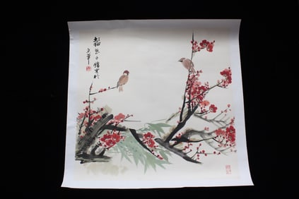 Chinese Watercolor Painting, Birds and Flowers