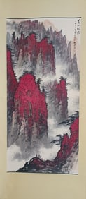 Chinese Ink Color Landscape Scroll Painting,Signed