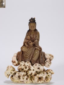 Chinese Soapstone Carved Guanyin Statue