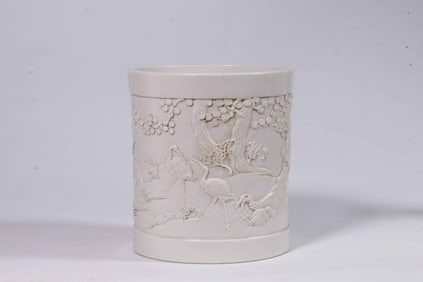 Chinese White Glazed Porcelain Brushpot