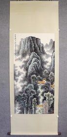 Chinese Ink Color Landscape Scroll Painting,Signed