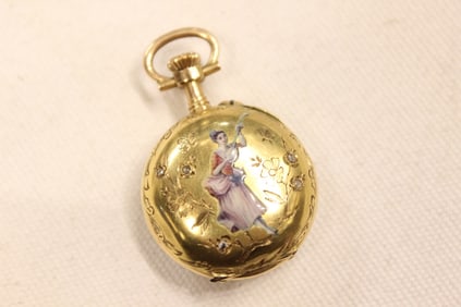 Enamel on Gold Watch Pendant