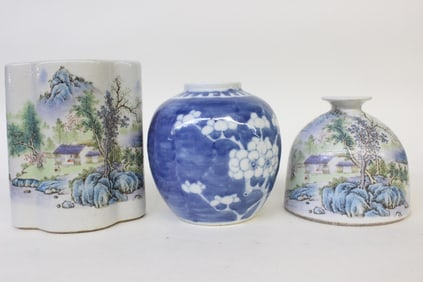 Lot of 3 Chinese Porcelain Vases and Brushpot