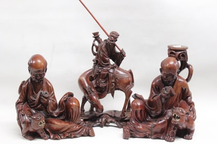 Three Chinese Wood Figural