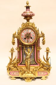 19th.C Bronze Porcelain Jeweled Figural Clock