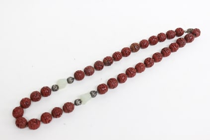 Vintage Chinese Red Cinnabar Bead Necklace