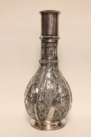 Japanese Silver Overlay Glass 4 Chamber Decanter