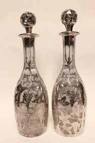 Pair of Silver Overlay Glass Decanter