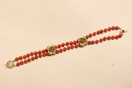 Antique Coral Bracelet w 18K Gold