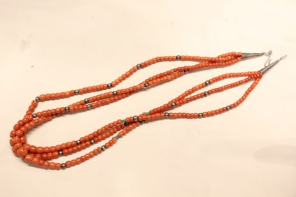 Original 3 Strings Coral Necklace w Silver
