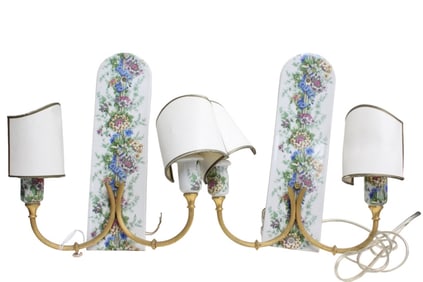 Pair of French Porcelain and Bronze Sconces