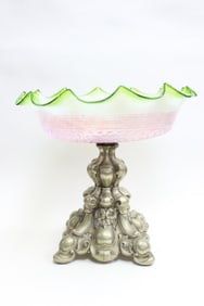 Bohemian Glass on Metal Stand Centerpiece