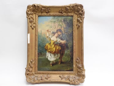 "Dancing Couple",Oil on Board in Frame