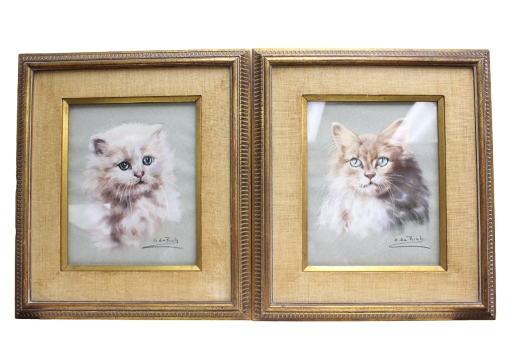 Two Signed Watercolor Paintings, Cats (1 of 7)