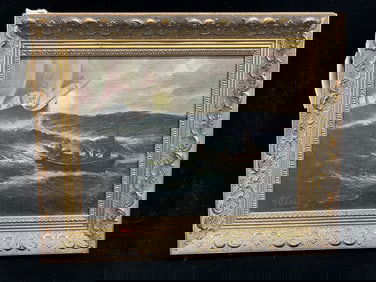 "'Ships at the Sea",Oil on Canvas Painting Signed