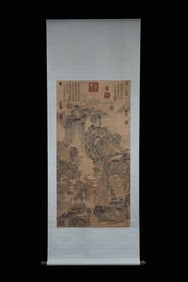 Chinese Ink Color Scroll Painting w Calligraphy