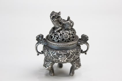Chinese Miniature Silver Footed Incense Burner