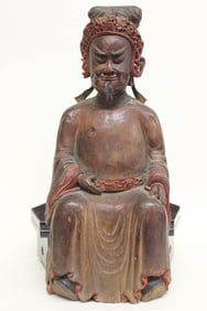 Early Qing Chinese Wood Carved God Figurine