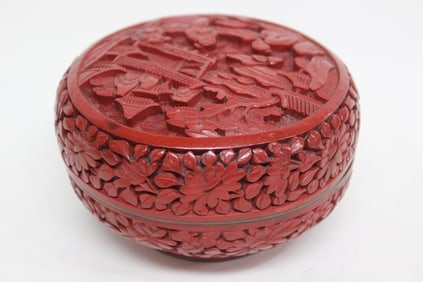 Vintage Chinese Red Cinnabar Cover Box