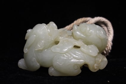 Chinese Jade Carved Two Lions