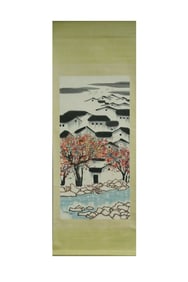 Chinese Ink Color Scroll Painting w Calligraphy