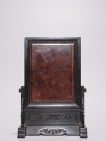 Chinese Zitan Wood Table Screen w Burl Wood Inlaid
