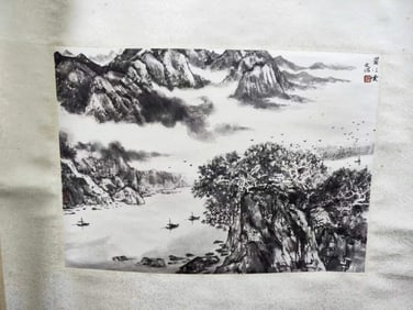 Chinese Ink Color Signed Painting w Calligraphy