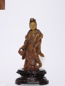 Chinese Soapstone Hand Carved Guanyin Statue