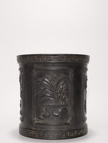 Chinese Zitan Wood Carved Brushpot