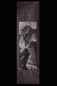 Chinese Ink Color Scroll Painting w Calligraphy