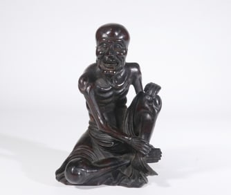 Chinese Zitan Wood Carved Luohan Figurine