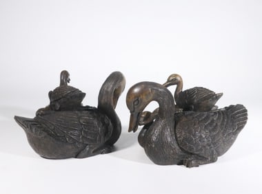 Pair of Chengxiang Wood Hand Carved Swans