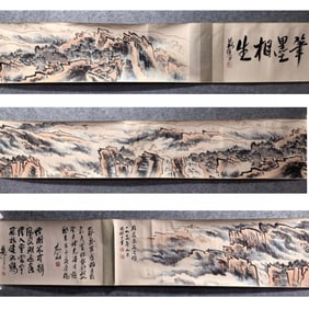 Chinese Ink Color Scroll Painting w Calligraphy