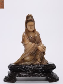 Chinese Soapstone Hand Carved Guanyin Statue